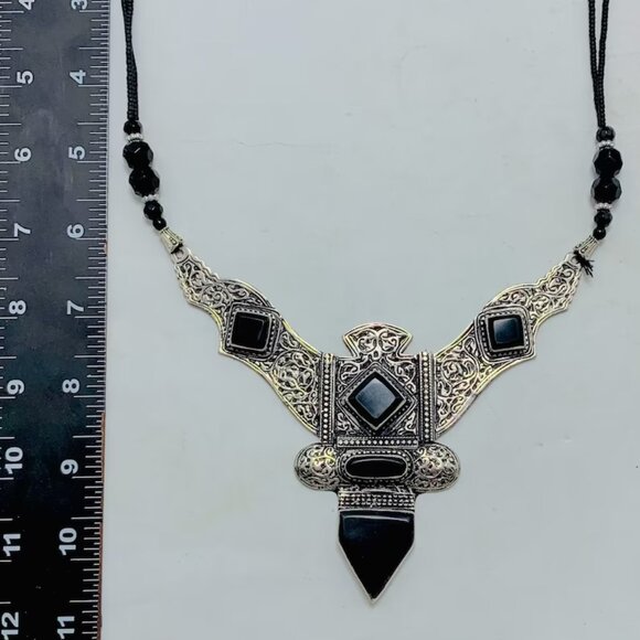 Antique Black Nepalese Triangular Pendant Necklace, Boho Chic Necklace - Picture 10 of 11